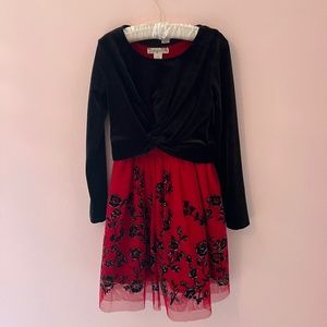 Knit Works 2 Piece Set Red Dress with Black Velvet Top Size 7/Like NEW!